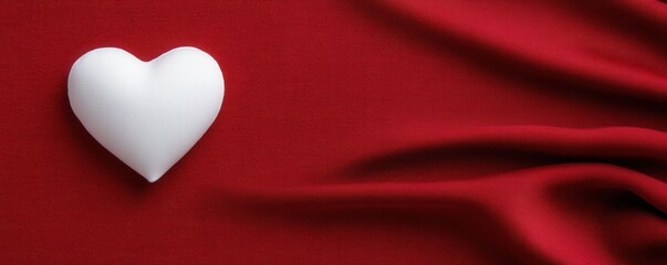 Fototapeta premium White heart shape on luxurious red fabric, elegant and romantic setting.