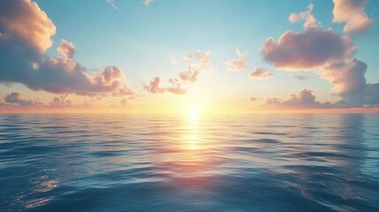 Obraz premium A serene ocean view at sunrise, showcasing calm waters and colorful clouds.