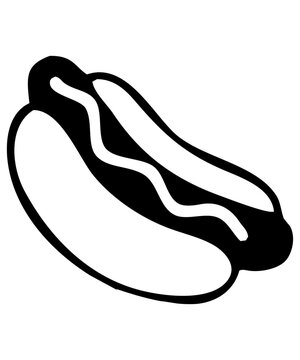recommend clip art: an outline illustrated icon of a hot dog isolated on white, resembling a hot dog cart, new york, junk food, street food, fast food