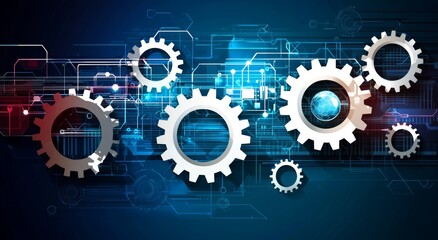 Abstract Technology Background with Gears and Connections