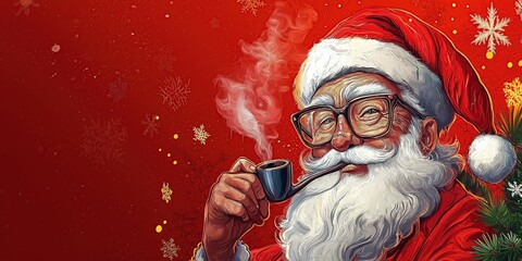Santa Claus with glasses and a pipe, joyfully designed on festive Christmas background, perfect for the season