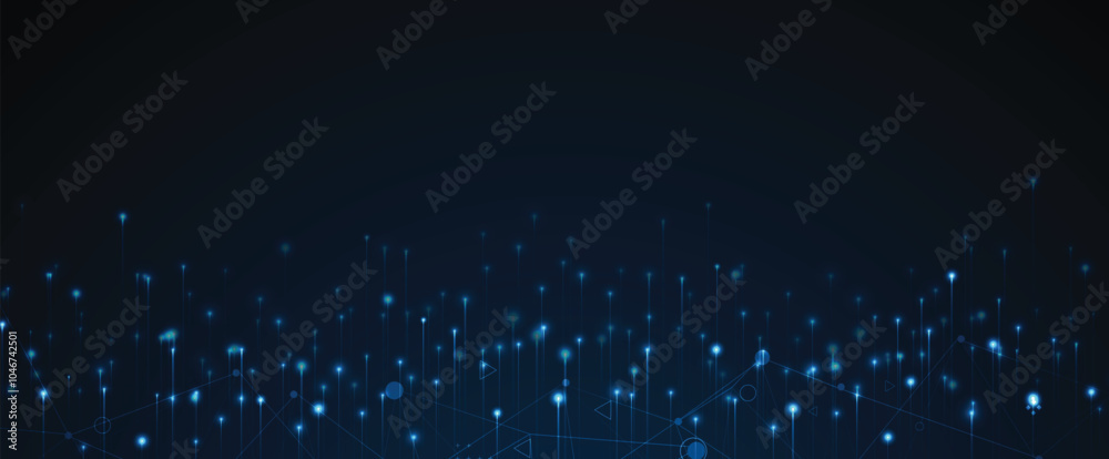 Poster Abstract digital light ray  technology vector background with glowing particles