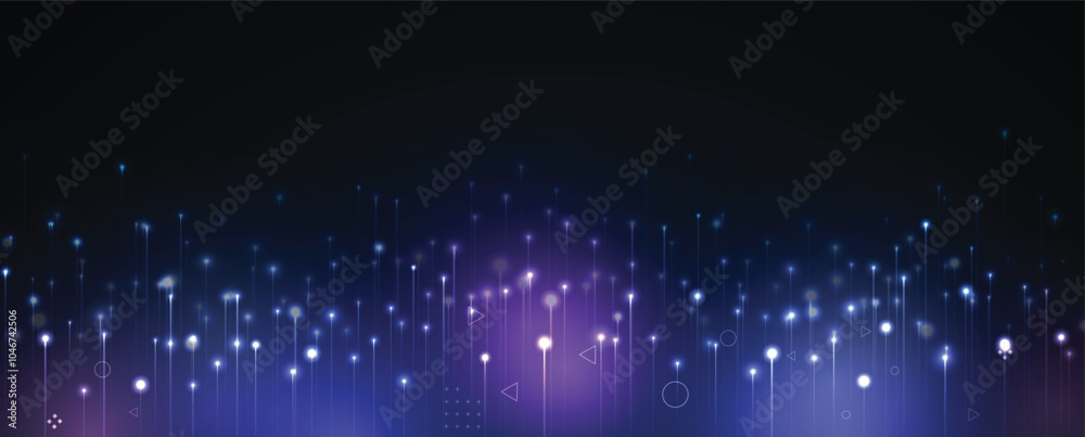 Poster abstract digital light ray technology vector background with glowing particles