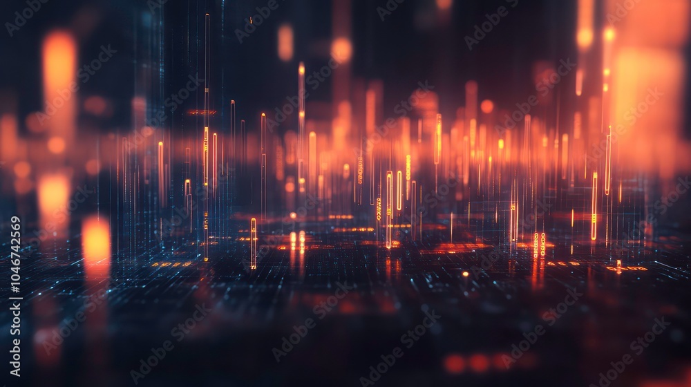 Aufkleber abstract digital background with glowing lines and orange and blue lights.