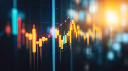 A close-up shot of a stock market chart with an upward trend, showing growth and success.