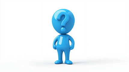 Fototapeta premium 3D Blue Character Person Icon With Problem Thinking and Question Mark Head.