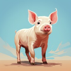 A Vibrant Minimalist Cartoon Pig Illustration in Playful Colors