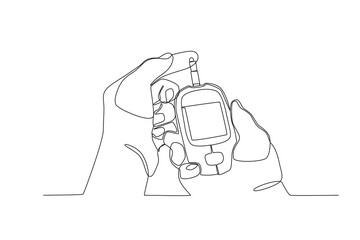 Continuous one line drawing of Checking blood glucose levels, International diabetes day
