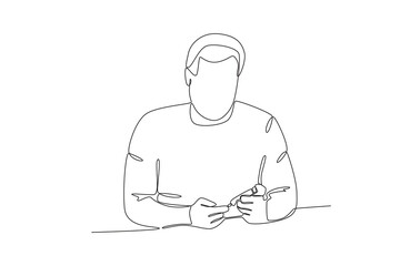 Continuous one line drawing of Man checking blood glucose levels, International diabetes day
