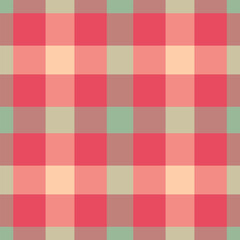 Mosaic check plaid texture, heritage vector textile seamless. Glamor tartan fabric pattern background in red and pastel colors.