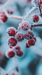 Snow-covered frozen berries background
