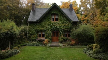 Fototapeta premium Cottage with ivy-covered walls.
