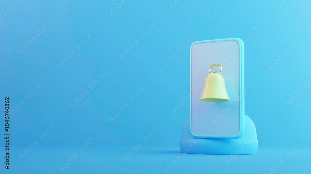 Fototapete a 3d rendering of a smartphone with a notification bell on a blue background.