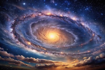 A stunning visual representation of the Milky Way galaxy with intricate patterns and swirling clouds, galaxy formation, cosmic evolution, space, cosmos