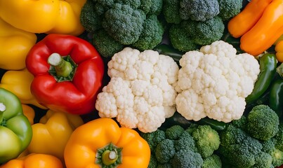 Vibrant Broccolis , cauliflowers and Bell Peppers Collection, Generative AI