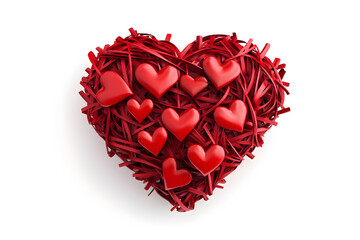 Red heart made of small red hearts isolated on a white background, symbolizing love and diversity.	