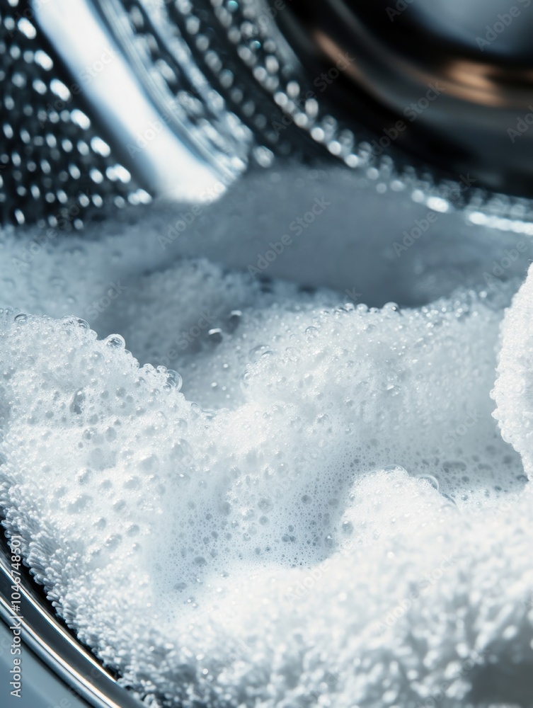Poster a washing machine drum showcases fluffy white towels surrounded by sudsy foam as laundry is being wa