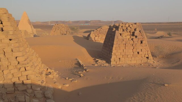 Sudan, Kush, Meroe, pyramids and tombs in royal cemetery of bajrawiya