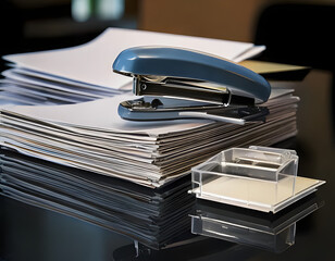 pile of documents with a stapler stock photo