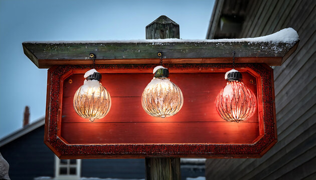 Vintage Santa lanterns adorn old signboards in festive holiday displays. _1(840)