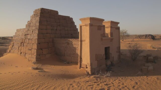 Sudan, Kush, Meroe, pyramids and tombs in royal cemetery of bajrawiya