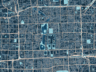 Obraz premium Painterly Style City Map of Beijing city center, People's Republic of China in a Blue Color Scheme.