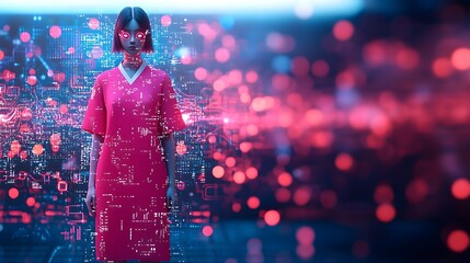 Futuristic digital woman in vibrant pink attire