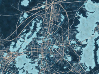 Painterly Style City Map of Guilin, People's Republic of China in a Blue Color Scheme.