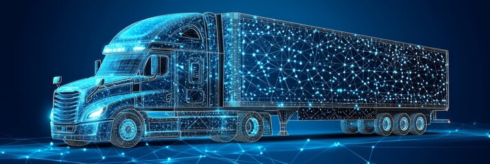 Abstract Semi-Truck with Trailer as Network, Connecting Transportation and Technology.