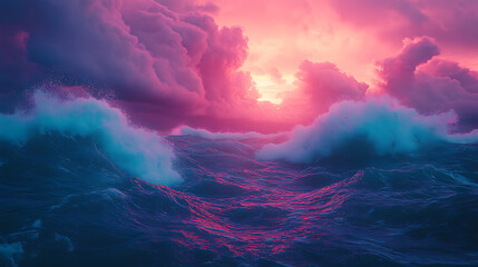 Turquoise Ocean Under Magenta Clouds
