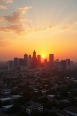 Fototapeta premium irving texas skyline viewed sunrise summer months