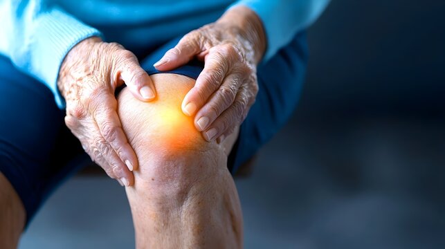 Detailed close up image of an elderly woman s knee showcasing the effects of joint inflammation tendon issues and other age related joint problems  The dramatic