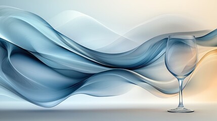 Obraz premium Elegant glass with flowing blue and beige abstract waves, digital art concept, Ai Generation