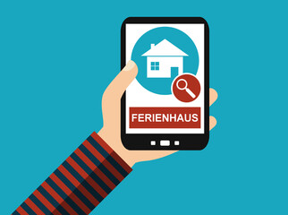 Ferienhaus auf dem Smartphone - Flat Design Hintergrund