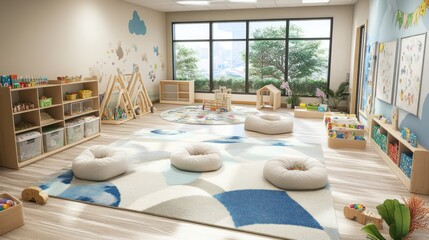 A neat and well-organized children's playroom with efficient shelving