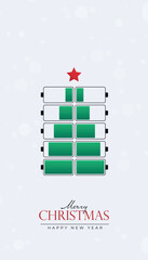 Creative Christmas and New Year's Eve background with Battery style Christmas tree on white background.