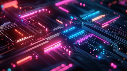 Obraz premium Repeating robotic circuit pattern with sharp edges and digital gradients