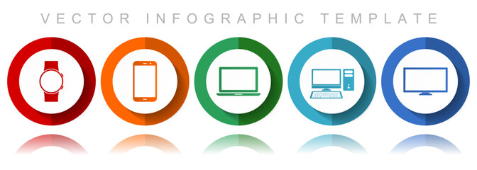 Electronic devices vector icon collection, miscellaneous icons such as smartwatch, smartphone, laptop, computer and tv, flat design infographic template in eps 10