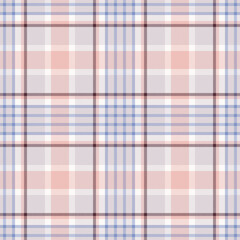 Plaid seamless pattern in pink. Check fabric texture. Vector textile print.