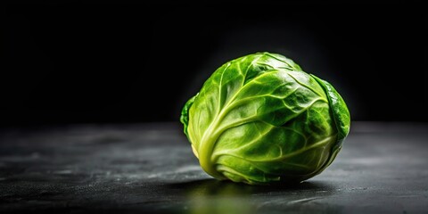 Fototapeta premium Fresh brussel sprout on black background with tilted angle