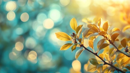 Yellow-Green Leaves Against Blurred Teal Background