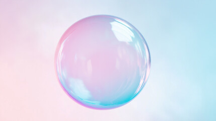 Iridescent soap bubble with soft pastel colors against a smooth, gradient background.