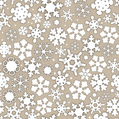snowflakes seamless background. vector illustration of falling snow. A drawn pattern of many different snowflakes randomly flying. backdrop for greeting, invitation, fabric, wallpaper, packaging