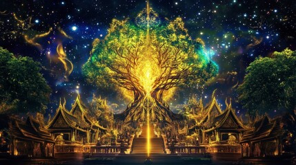 Obraz premium Mystical Tree of Life with Ethereal Background
