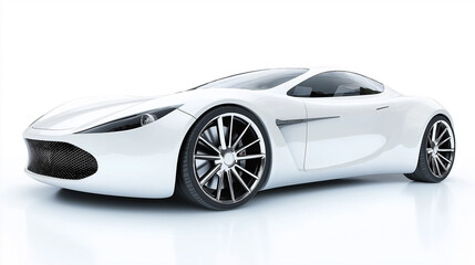 Sleek white sports car isolated on a white background, showcasing luxury and design.
