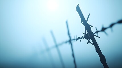 Defiant Defenders in a Misty Trench - A Haunting Symbol of Wartime Resilience Amidst Barbed Wire and Destruction