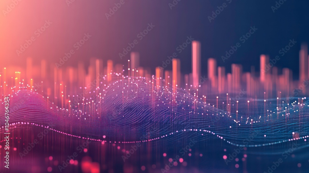 Poster abstract digital city skyline with glowing lights and lines in a futuristic concept.