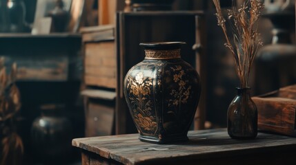 Antique Vase in Rustic Decor Setting