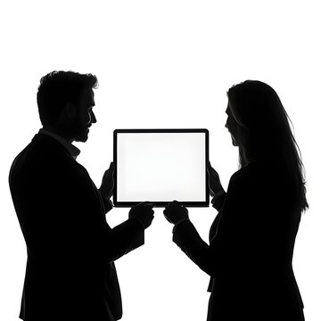 recommend clip art: Silhouetted professionals collaborating with a tablet