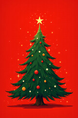 Fototapeta premium created illustration christmas tree bright red background